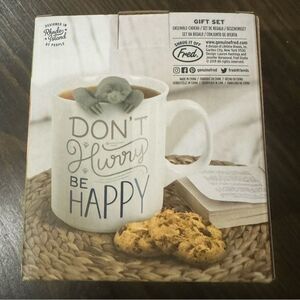 “Don’t Hurry Be Happy” tea mug and sloth slow brew diffuser gift set NIB
